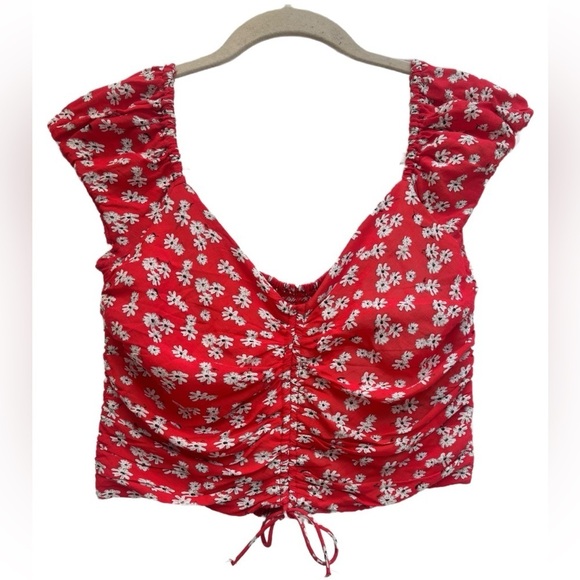 Zara Bright Pink floral crop top size large 🌸 - Picture 2 of 8